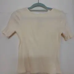レースアップネック半袖Tシャツ F クリーム色