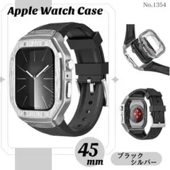 Apple Watch バンド ブラック×シルバー 45mm メタルケース 保護