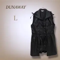 ジップアップ ペプラム ベスト ギャザー フリルデザイン ブラック リネン混 Ｌ