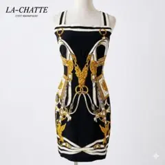 美品 LA-CHATTE ハーネス柄 ノースリーブワンピース ヴィンテージ風 黒