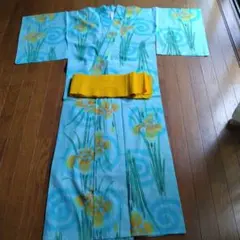 呉服屋仕立て 綿100% 浴衣 菖蒲柄 と 黄色帯セット - メルカリ