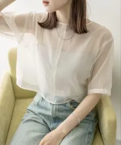 mystic シアーブラウス オーガンジー トップス ショート丈 透け感