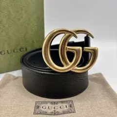 グッチ マーモント ゴールドバックル レザーベルト GG ロゴ金具 メンズ 黒 グッチ GGマーモント メンズシャイニーバックル レザーベルト黒×金
