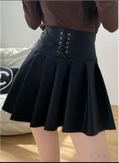 ブラック プリーツスカート レザー風