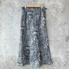 SCAPA ペイズリー柄　シフォン　ロング　フレアスカート　モノトーン　40 春