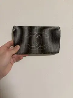 値下げ可！CHANEL シャネル ココマーク デニムストライプ 二つ折り 長財布