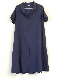サマンサモス　SM2 リネン　ネイビー シャツワンピース 半袖