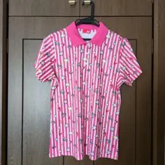 ピンク ストライプ 半袖ポロシャツ Lサイズ