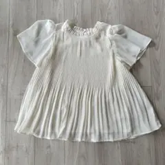ビス　フリルネック　シフォンプリーツブラウス　オフホワイト