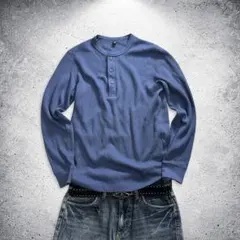 henley waffle tee dusty blue y2k uniqlo