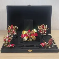 赤と金の花モチーフ 結婚式 成人式 かんざしセット