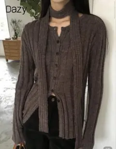 Dazy リブ編みブラウン長袖ニット