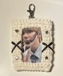 白 トレカケース 編み物 ハンドメイド｜リボン付き かわいい カードケース