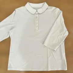 ライトグレー ボタン付きポロシャツ 七分袖　綿100%