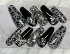 レオパード柄ストーン付きネイルチップ12個セット