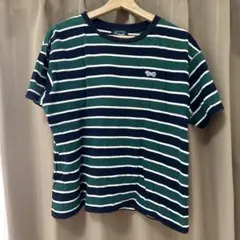 coen ストライプ 半袖Tシャツ ネイビー/グリーン　Mサイズ