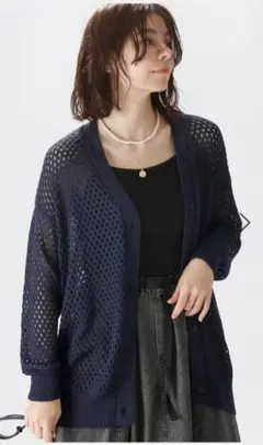 【niko and...】透かしメッシュ編みVネックカーディガン