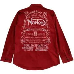 【ポリスウェード】Norton 長袖ワークシャツ 刺繍 ビックロゴ バイカーのサムネイル