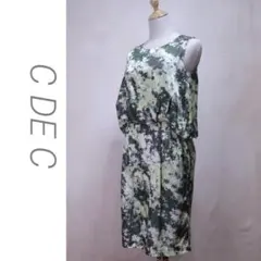 C DE C ワンピース　ノースリーブ　膝丈　モザイク柄　緑　38 M/F159