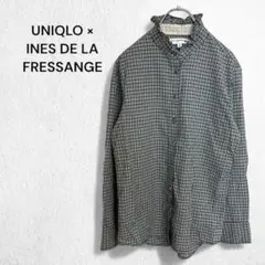 ユニクロ×イネス スタンドカラーシャツ ブラウス チェック フリル襟 綿100％