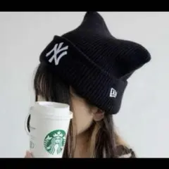 ニューエラ NEWERA 猫耳 ニット帽 黒のサムネイル