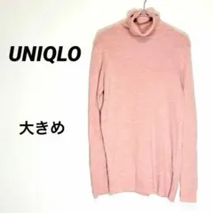 4804U○ユニクロ ウール　XXL ニット ピンク タートルネック セーター