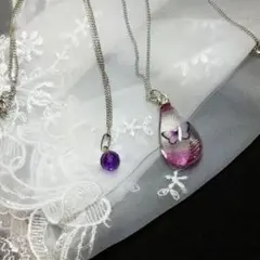 RR21125　２本セット　ピンクパープル　クリスタル　ネックレス　まとめ売り