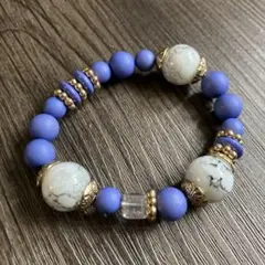 【728】新品 カジュアル 青いマーブルビーズ ブレスレット フリーサイズ