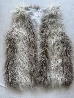 ファー風ノーカラーベスト ベージュホワイトミックス