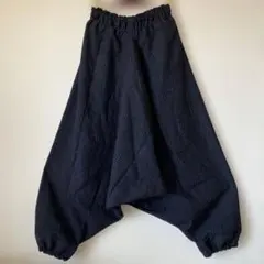 紬、濃紺細波模様のリメイクパンツ