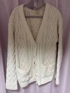 ジェラートピケ カーディガン アラン編み ピンク