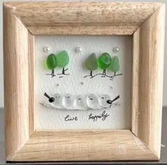 シーグラスアート　シマエナガ　モスグリーン　森