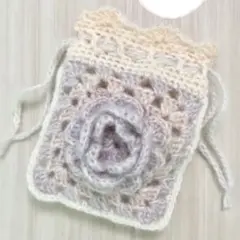 バラモチーフポーチ 巾着袋 編み物 かぎ針編み