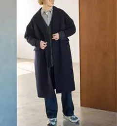 EMMA CLOTHES ビーバーメルトン オーバーサイズ チェスターコート 紺