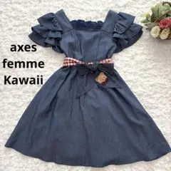 アクシーズファムKawaii ベアズベーカリー デニムワンピース 袖フリル M