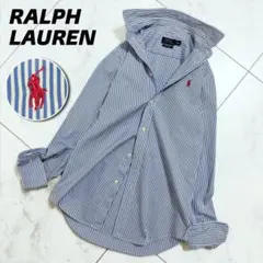 RALPH LAUREN ラルフローレン ストライプ　シャツ ポニー刺繍 ブルー