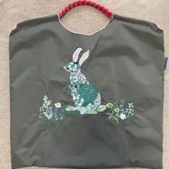 うさぎ　刺繍　エコバッグ　刺繍バッグ　トートバッグ　ナイロン　バッグ