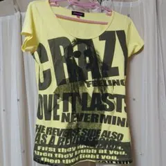 イエロー グラフィックプリント Tシャツ M