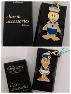 【新品未使用】Disneyチャーム　ドナルド＆デイジー2個ストラップ　ピンバッチ
