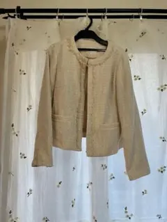 grove ノーカラーツイードジャケット オフホワイト　フォーマル