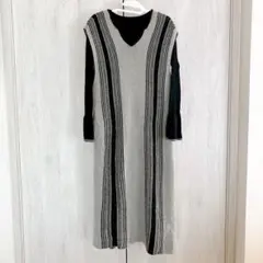 ジーナシスグレーと黒のストライプニットワンピース