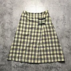 【ベルト付き】 チェック柄スカート レディースM アイボリー ブラック ミモレ丈