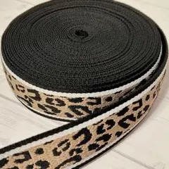 【長さ約5m】ポリエステル バッグ紐 ヒョウ柄 幅3.8cm ハンドメイド 手芸