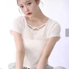 ホルターネック付きチュールロゴＴシャツ ホワイト ピンク ナイスクラップのサムネイル