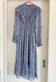 フリル付きシフォンマキシワンピース シフォンワンピース