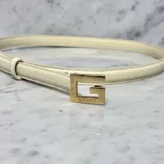 GUCCI グッチ レザーベルト 細ベルト ホワイト 白 Gロゴ 金 ゴールドのサムネイル