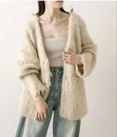 【美品】mystic ミスティック ウール混シャギーニットカーディガン