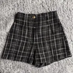 ZARA チェック柄 ハイウエストショートパンツ XS