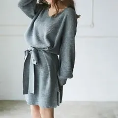 新作アイテム！ウエストリボンが可愛い♪ ニットワンピース  XNJ48