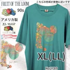 90s USA製 フルーツオブザルーム 貝殻 プリントTシャツ 大きめ XL